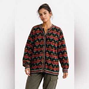 Vintage L.A.M. Alpaca Knit Cardigan Multicolor Size 44 Oversized Boho Relaxed